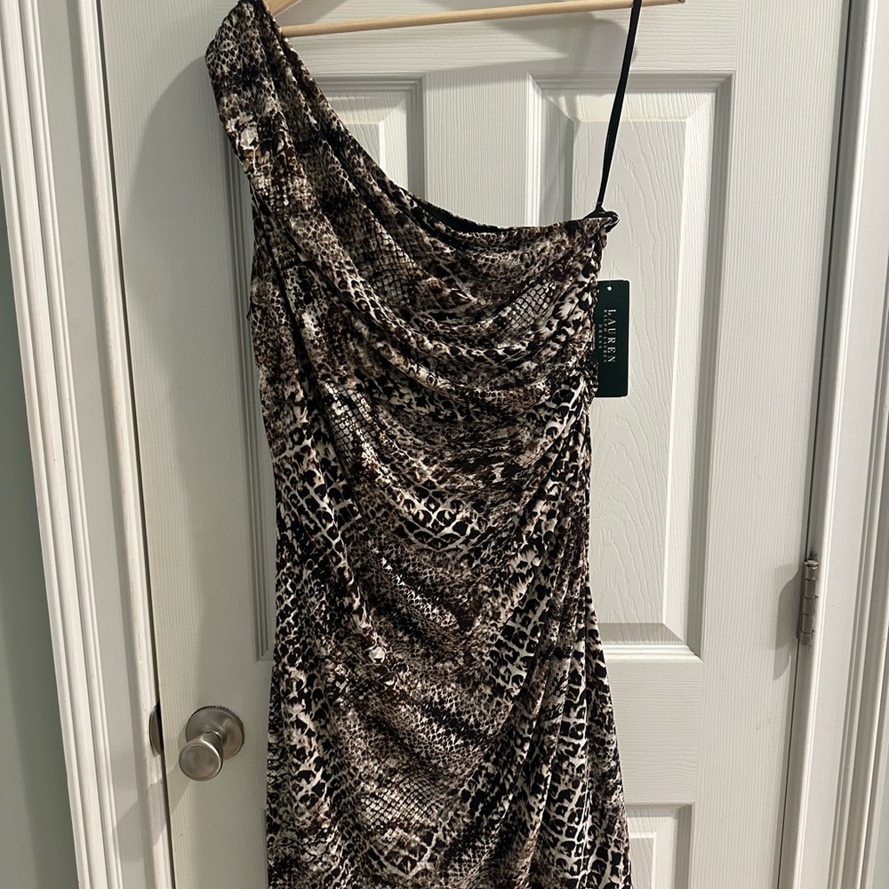 Ralph Lauren One-Shoulder Brown Snake Dress